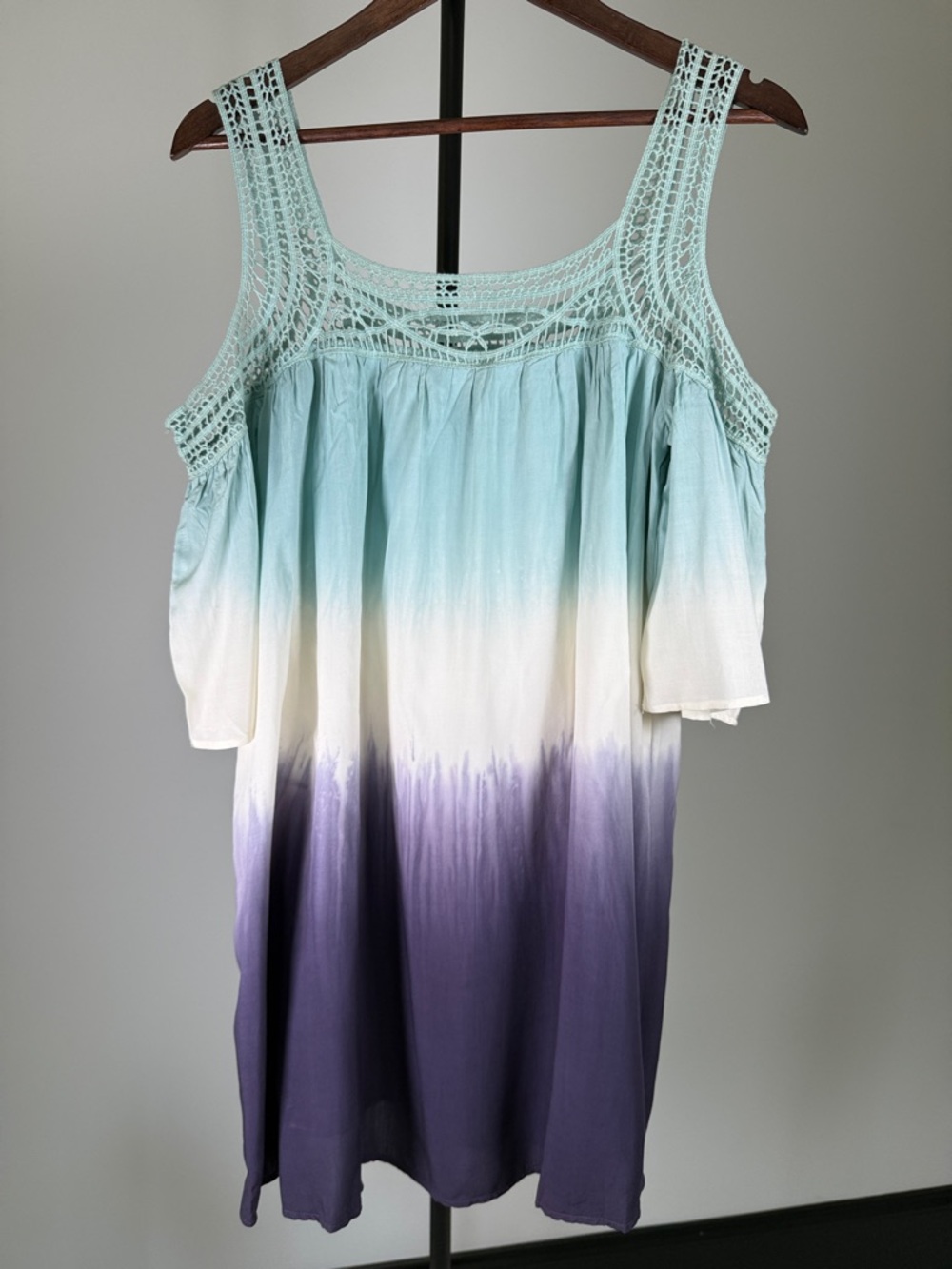 Sawyer Boho Ombré Cold-Shoulder Dress | Crochet Lace Neckline | Size S